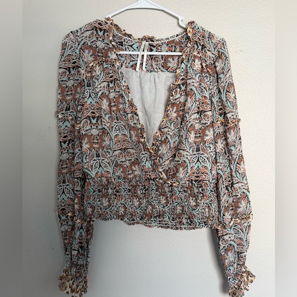Anthropologie Paisley Print Faux Wrap Bohemian peasant top M - Picture 3 of 8